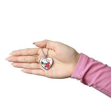Peanuts Snoopy Heart Locket Pendant Necklace Silver Tone Officially Licensed