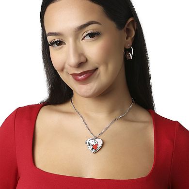 Peanuts Snoopy Heart Locket Pendant Necklace Silver Tone Officially Licensed