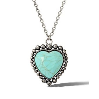 JS Jessica Simpson Turquoise Heart Pendant Necklace for Women 20"