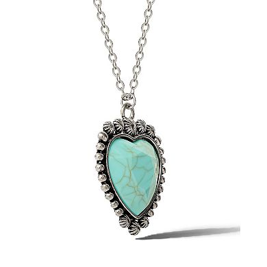 JS Jessica Simpson Turquoise Heart Pendant Necklace for Women 20"