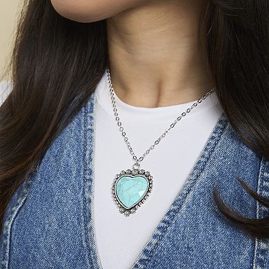 JS Jessica Simpson Turquoise Heart Pendant Necklace for Women 20"
