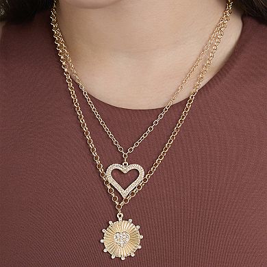 JS Jessica Simpson Gold Silver Heart Eye Layered Necklace Set