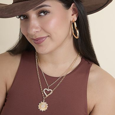 JS Jessica Simpson Gold Silver Heart Eye Layered Necklace Set