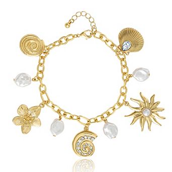JS Jessica Simpson Gold-Tone Celestial Charm Bracelet with Imitation Pearls, Adjustable
