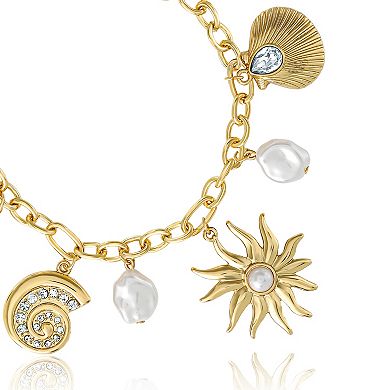 JS Jessica Simpson Gold-Tone Celestial Charm Bracelet with Imitation Pearls, Adjustable