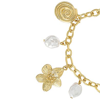 JS Jessica Simpson Gold-Tone Celestial Charm Bracelet with Imitation Pearls, Adjustable