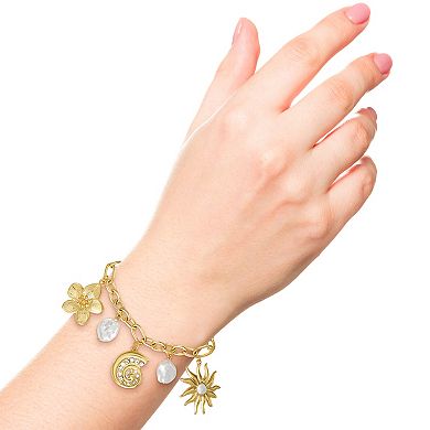 JS Jessica Simpson Gold-Tone Celestial Charm Bracelet with Imitation Pearls, Adjustable