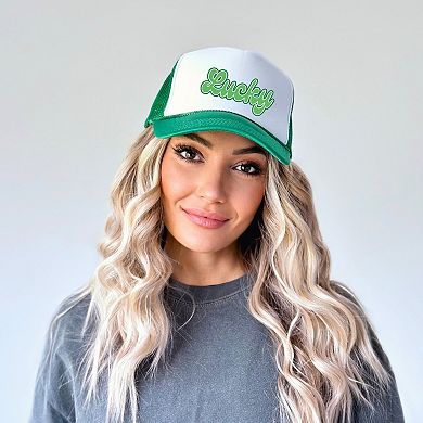 Green Lucky Cursive - Women's Graphic Foam Trucker Hat