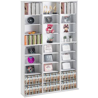 VEVOR Media Storage Cabinet, 9-layer DVD Shelf, Adjustable CD Shelves 27 Compartments,White