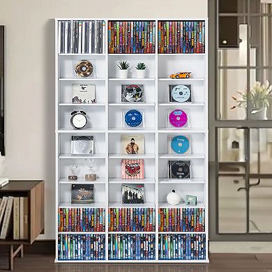 VEVOR Media Storage Cabinet, 9-layer DVD Shelf, Adjustable CD Shelves 27 Compartments,White