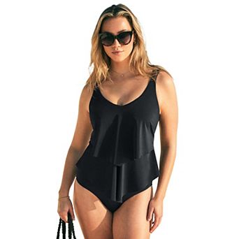 Swim 365 Women's Plus Size Comfort Strap Tiered One-Piece