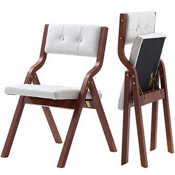 VEVOR Wooden Folding Chairs with Cushion, Set of 2, Portable Foldable Cushion Chair, White