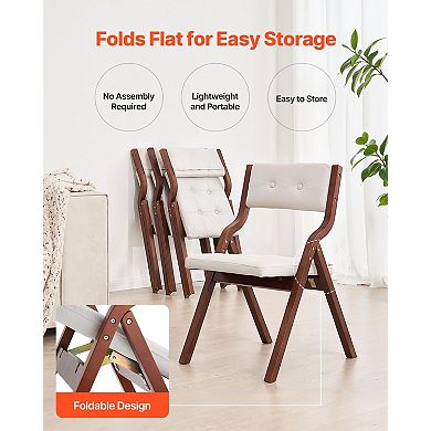 VEVOR Wooden Folding Chairs with Cushion, Set of 2, Portable Foldable Cushion Chair, White
