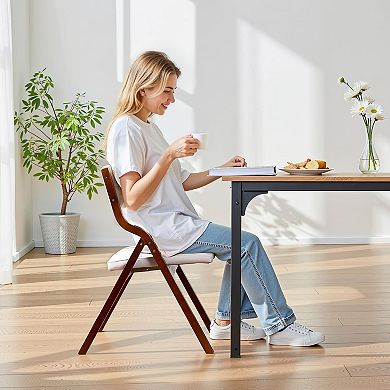 VEVOR Wooden Folding Chairs with Cushion, Set of 2, Portable Foldable Cushion Chair, White