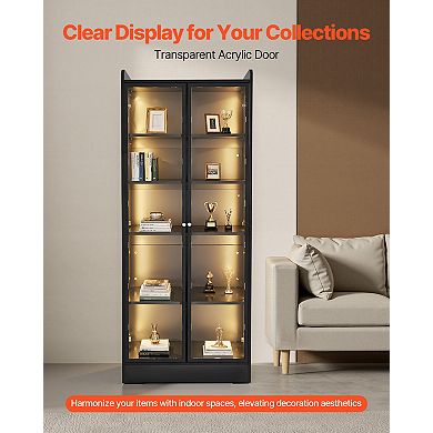 VEVOR Display Cabinet with Doors, 67 in Tall Lighted Display Case with 2 Adjustable Shelves