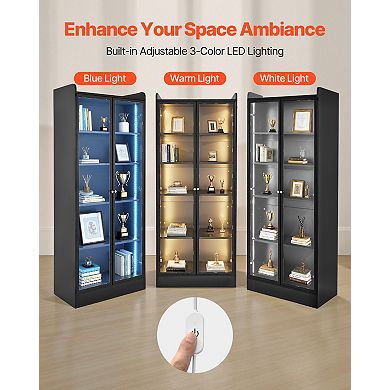 VEVOR Display Cabinet with Doors, 67 in Tall Lighted Display Case with 2 Adjustable Shelves