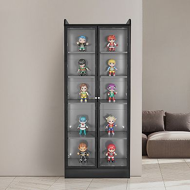 VEVOR Display Cabinet with Doors, 67 in Tall Lighted Display Case with 2 Adjustable Shelves