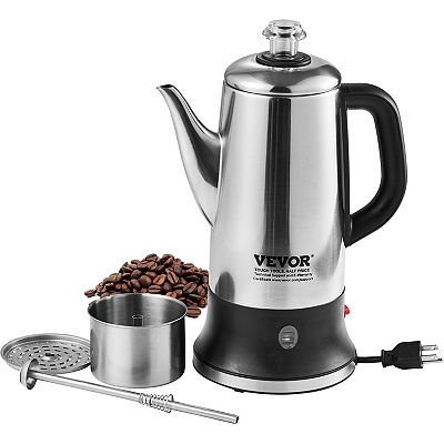 VEVOR 12-Cup Electric Percolator Coffee Pot, 304 Stainless Steel Body  Coffee Percolator