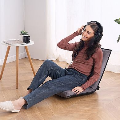 VEVOR Floor Chair, 6-Position Adjustable Meditation Chair with Back Support, Folding Sofa Chair Gray