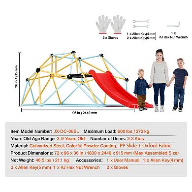 VEVOR Climbing Dome, for Kids 3 to 9 Years Old, 8FT Geometric Dome Climber with Slide,Jungle Gym