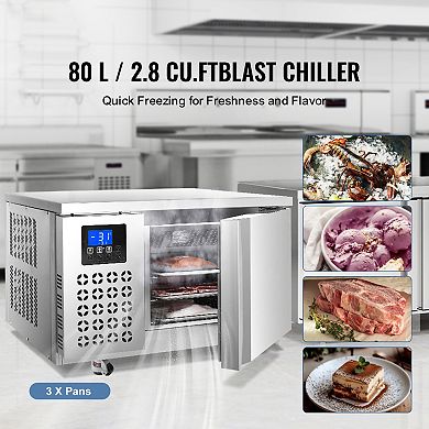 VEVOR Commercial Blast Freezer, 80 L / 2.8 Cu.ft Blast Chiller with 3 Trays, with 4 Freezing Modes