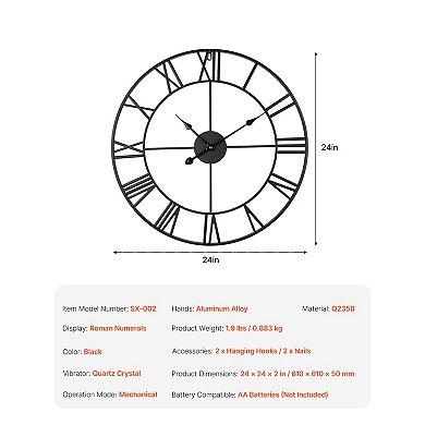 VEVOR Wall Clock, 24 in,Wall Clock Roman Numerals, Battery Operated Classic Decorative Round Clocks