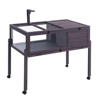 VEVOR Wooden Tortoise Habitat, Indoor Outdoor Reptile House with Wheels & Light Stand