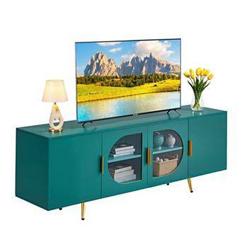 VEVOR TV Stand for TVs up to 75 inch, Modern Entertainment Center with Glass Doors and Gold Legs