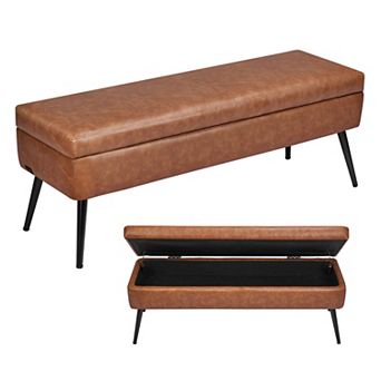 VEVOR PU Leather Storage Ottoman Bench with Metal Legs for Entryway or Bedroom