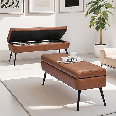 VEVOR PU Leather Storage Ottoman Bench with Metal Legs for Entryway or Bedroom