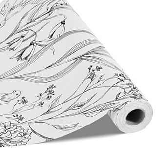 VEVOR Peel and Stick Wallpaper, 17.7 x 393.7 inch Contact Paper White Line Art Botanical Floral