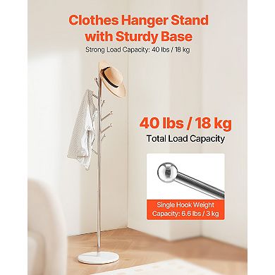 VEVOR Coat Rack, Freestanding Coats Rack Stand with Stable Marble Base & 8 Hooks