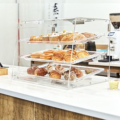 VEVOR Pastry Display Case, 3-Tier , Acrylic Display Box with Rear Door Access & Removable Shelves