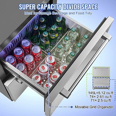 VEVOR 24 inch Undercounter Refrigerator, 2 Drawer Refrigerator, 4.87 Cu.ft. Capacity