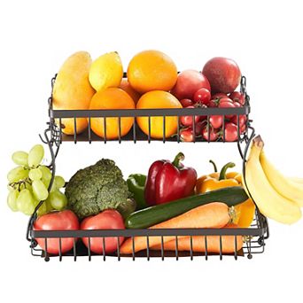 VEVOR 2 tier Fruit Basket, Countertop Fruits Vegetable Bowl with Banana Hangers