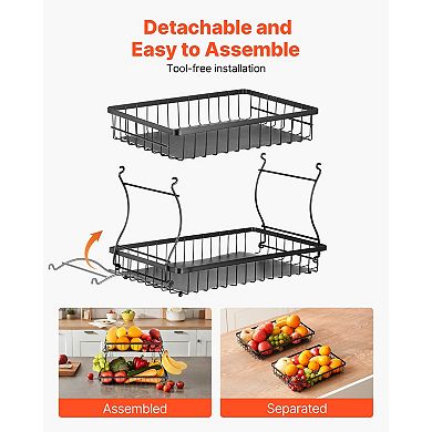 VEVOR 2 Tier Fruit Basket, Countertop Fruits Vegetable Bowl with Banana Hangers