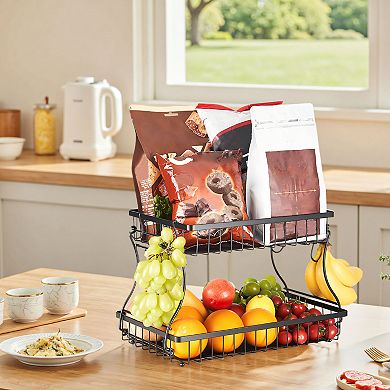 VEVOR 2 Tier Fruit Basket, Countertop Fruits Vegetable Bowl with Banana Hangers
