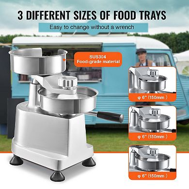VEVOR Commercial Burger Patty Maker, Hamburger Beef Patty Maker with 3 Convertible Mold(4/5/6-inch)