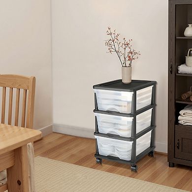 VEVOR Plastic Storage Drawers Cart, 3 Drawers Storage Organizer with Wheels