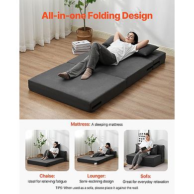 VEVOR Folding Sofa Bed, 3-in-1 Foldable Couch Bed with 2 Pillows and Washable Cover