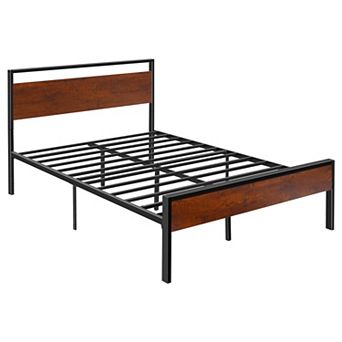 VEVOR Full Size Bed Frame, 14 Inch with Retro Brown Wooden Headboard and Footboard