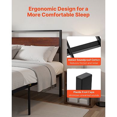 VEVOR Full Size Bed Frame, 14 Inch with Retro Brown Wooden Headboard and Footboard
