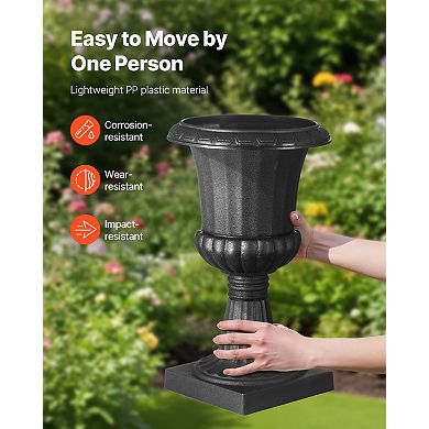 VEVOR Plastic Urn Planters, 9.8 x 16.5 Inch, 2 Pack Black Classic Flower Pots Front Porch Planters