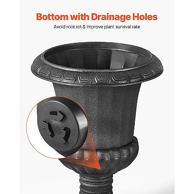 VEVOR Plastic Urn Planters, 9.8 x 16.5 Inch, 2 Pack Black Classic Flower Pots Front Porch Planters