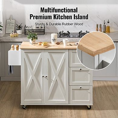 VEVOR Kitchen Island Cart with Solid Wood Top, 45.3" Width Mobile Carts with Storage Cabinet