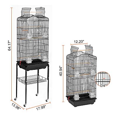 VEVOR 64" Open Top Bird Cage with Rolling Stand for Parakeets, Finches & Cockatiels