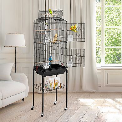VEVOR 64" Open Top Bird Cage with Rolling Stand for Parakeets, Finches & Cockatiels