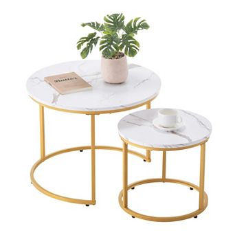 VEVOR Nesting Coffee Table Set of 2, 23.6 in Round Coffee Table, Nesting Tables for Small Place