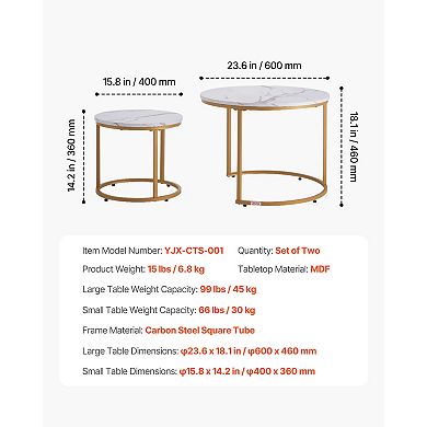 VEVOR Nesting Coffee Table Set of 2, 23.6 in Round Coffee Table, Nesting Tables for Small Place