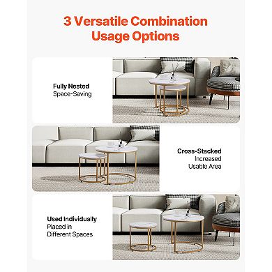 VEVOR Nesting Coffee Table Set of 2, 23.6 in Round Coffee Table, Nesting Tables for Small Place